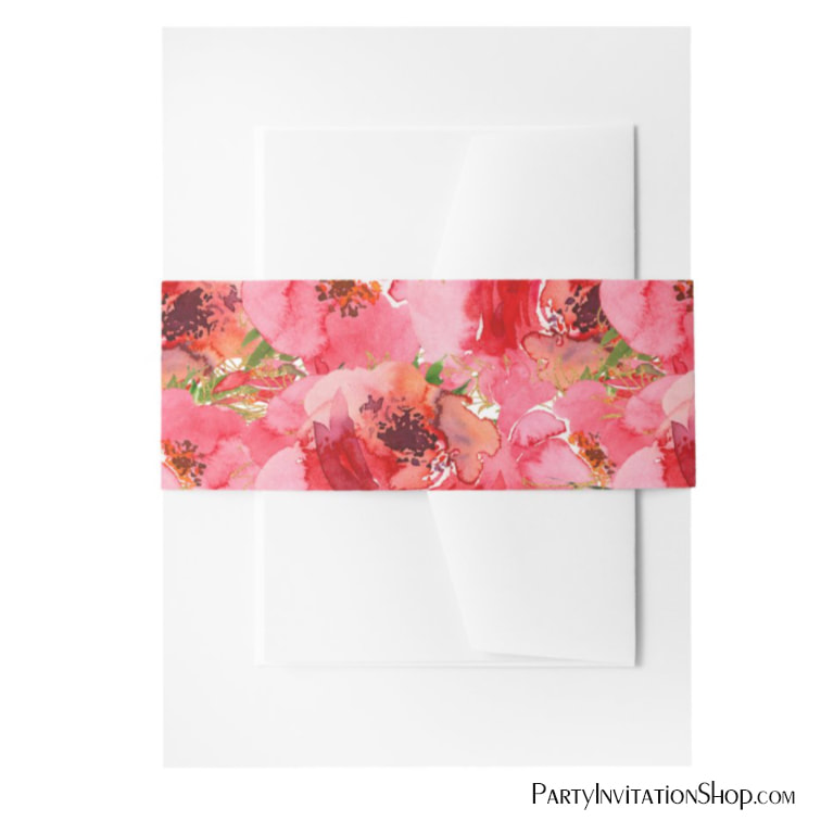 Watercolor Pink Floral Invitation Belly Band