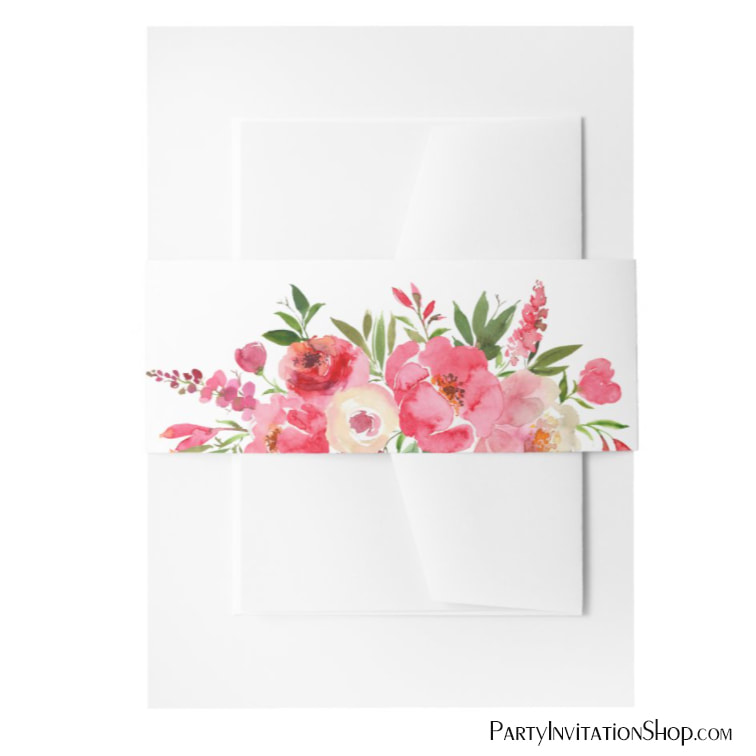 Watercolor Pink Flowers Invitation Belly Bands