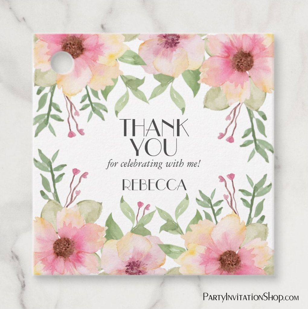 Watercolor Pink Blossoms Thank You Favor Tags