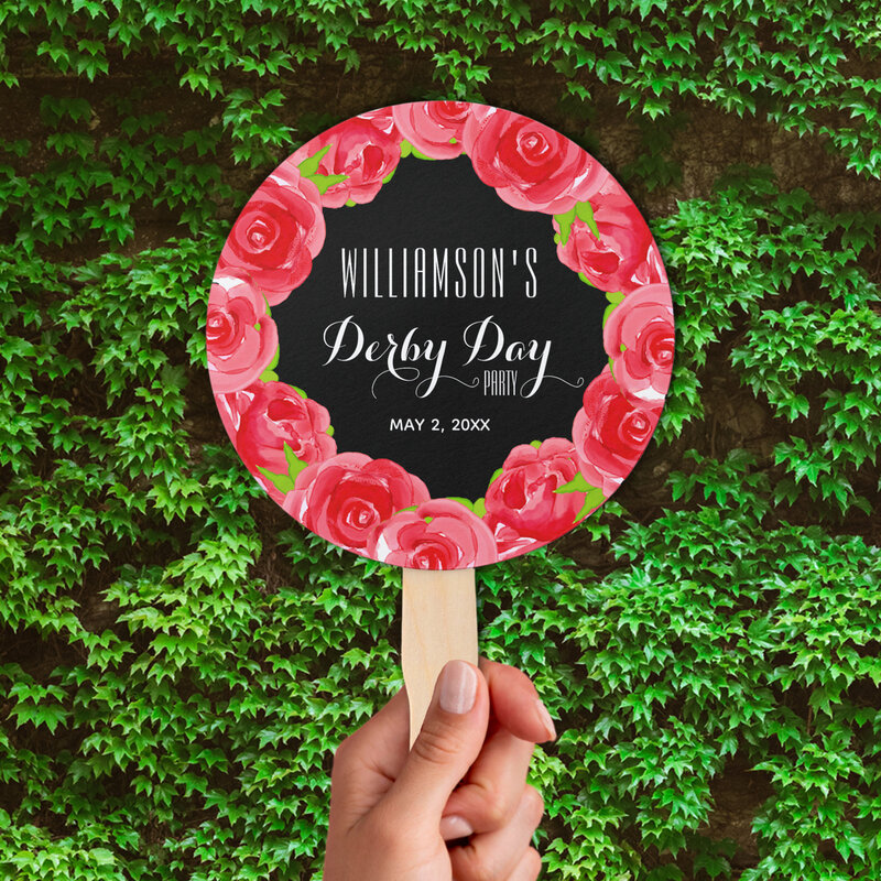 Red Roses Kentucky Derby Party Hand Fans