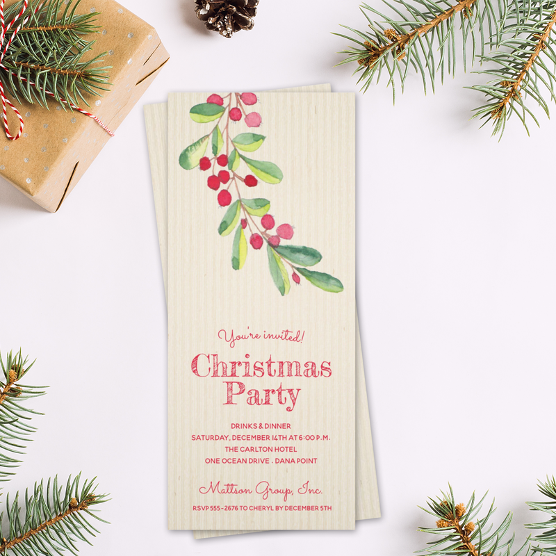 Berries and Leaves on Ivory Christmas Holiday Party Invitations, Christmas Photo Cards, party supplies and more. PartyInvitationShop.com