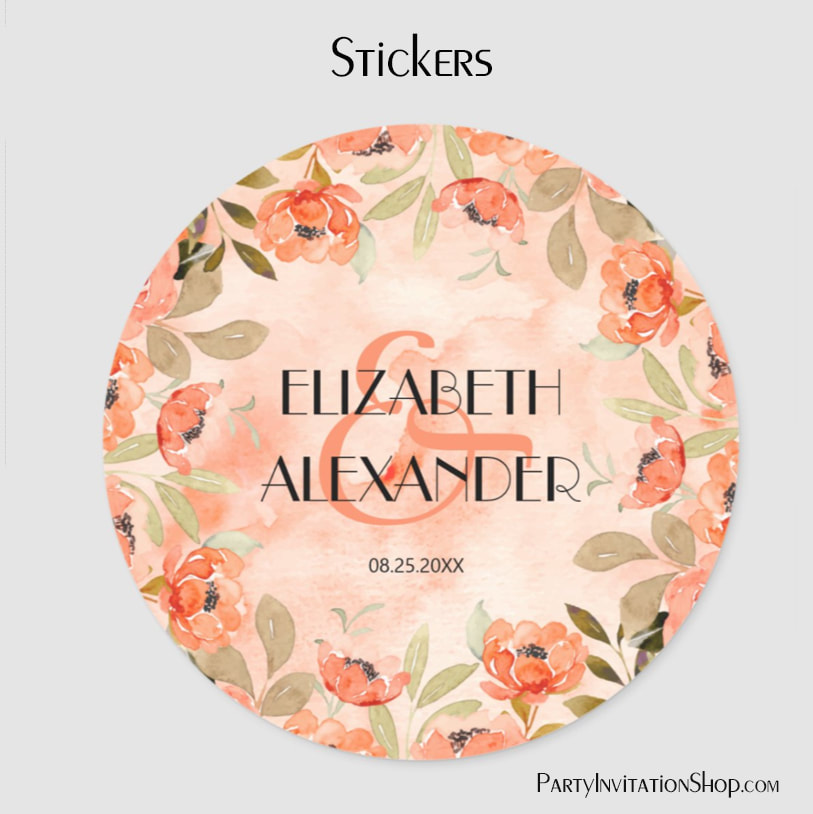 Watercolor Orange Floral Wedding Classic Round Stickers