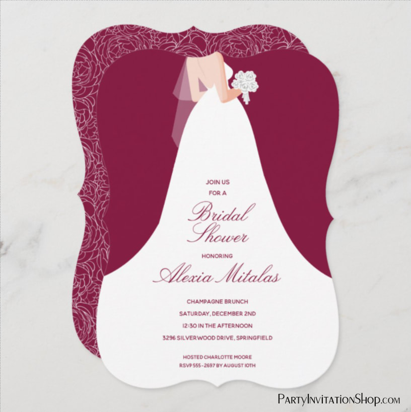 Wedding Gown Bridal Shower Cranberry Invitations