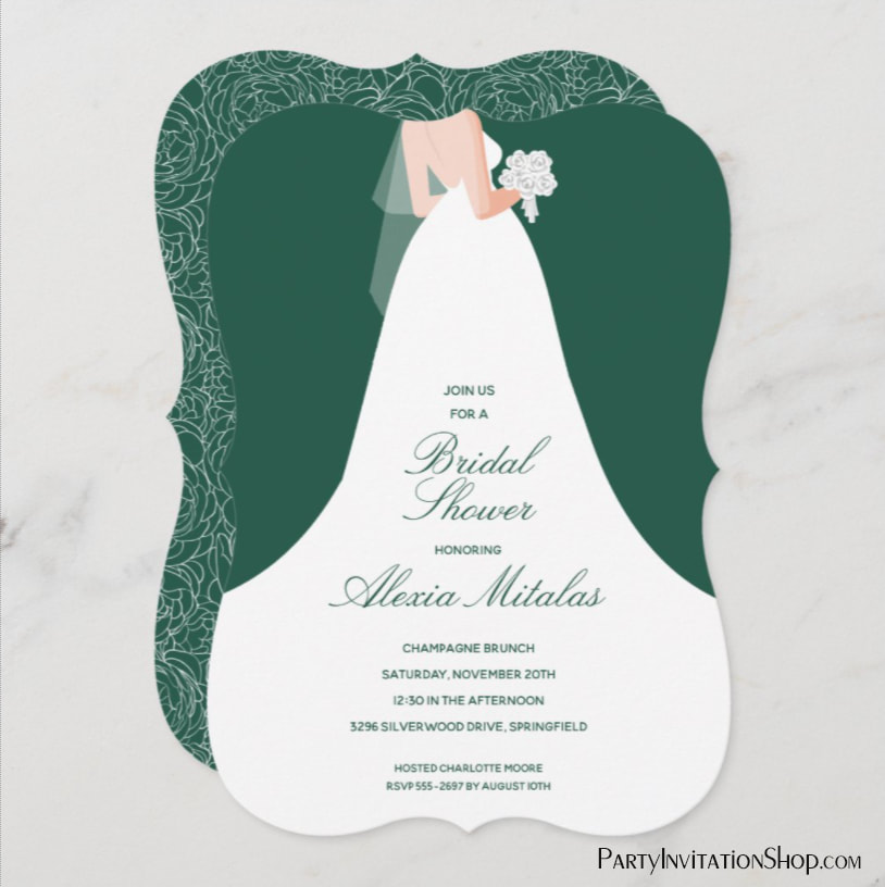 Wedding Gown Bridal Shower Emerald Invitations