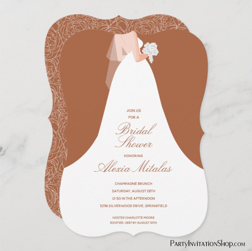 Wedding Gown Terracotta Bridal Shower Invitations