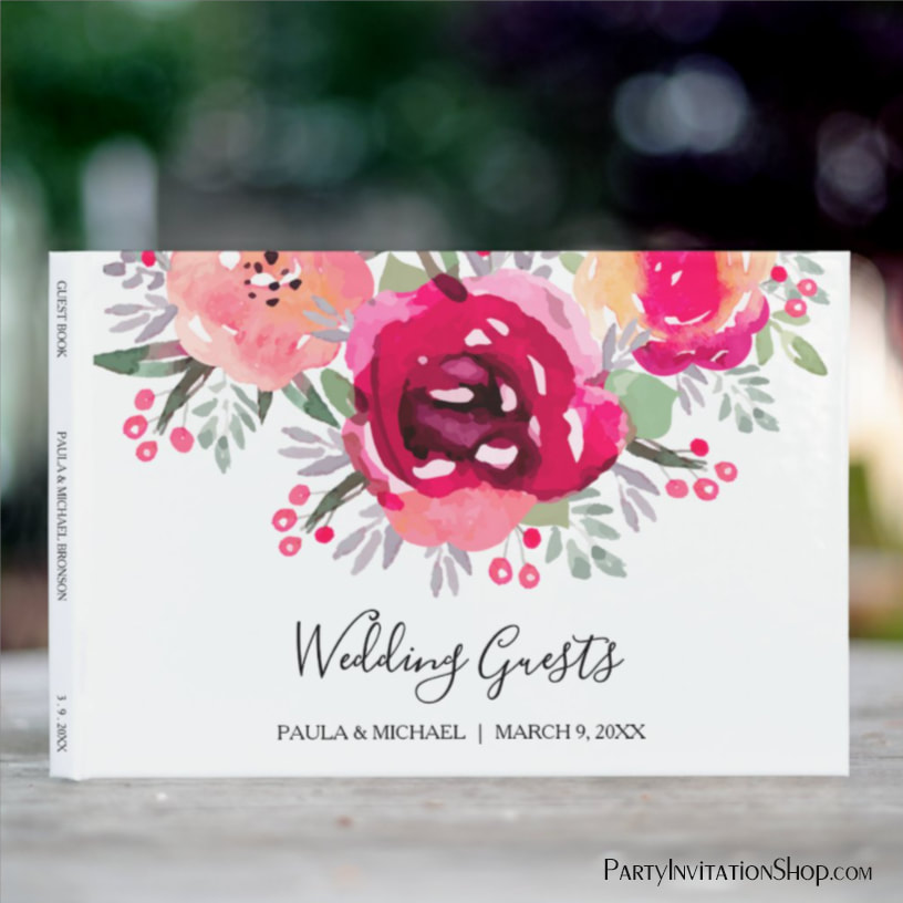 Watercolor Pink Floral Wedding Guest Book