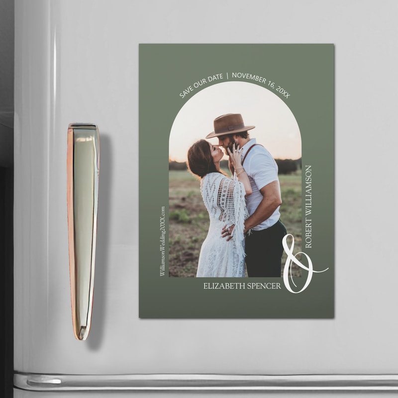 Wedding Photo Green Save the Date Magnetic Cards