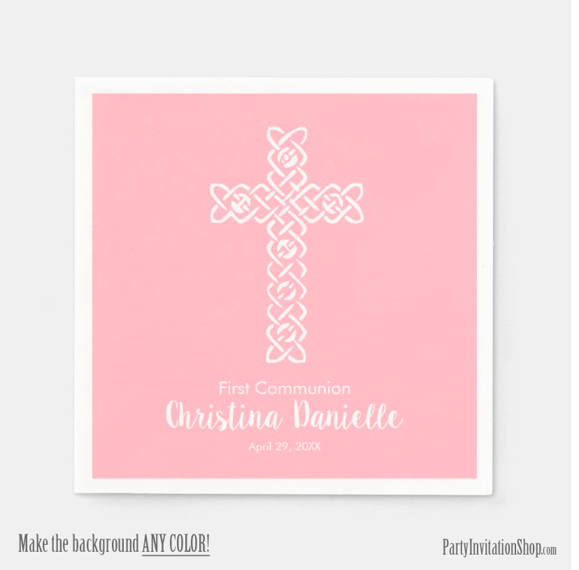 White Cross on Pink Religious Paper Napkins