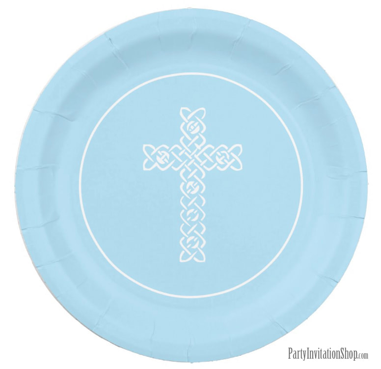 White Cross on Pale Blue First Communion Paper Plates
