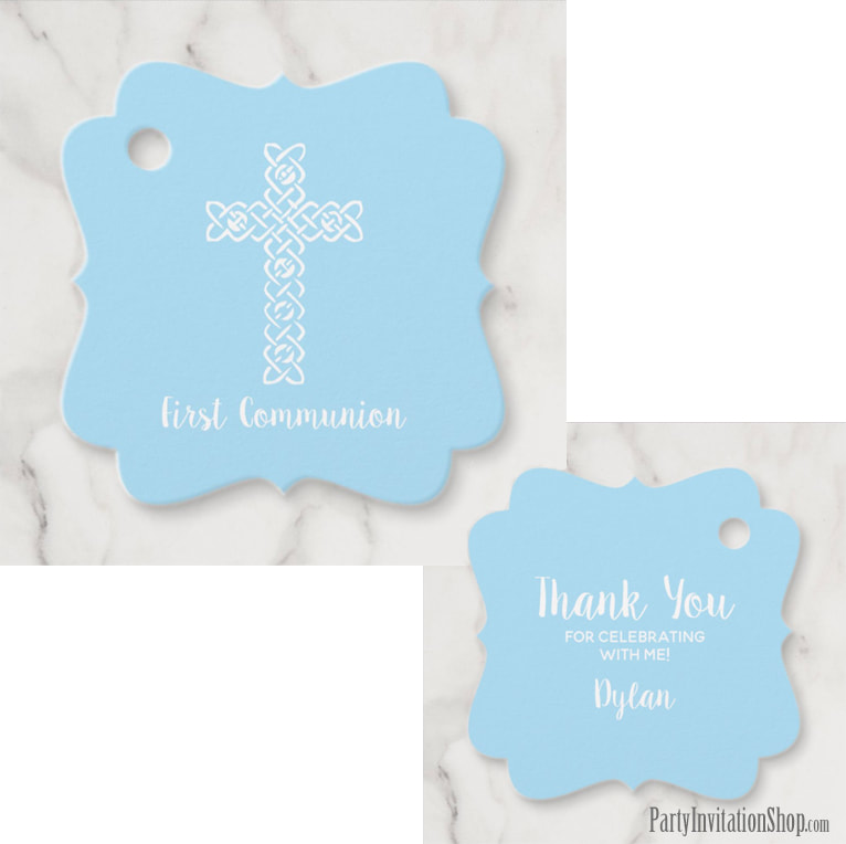 White Cross on Pale Blue First Communion Gift Tags