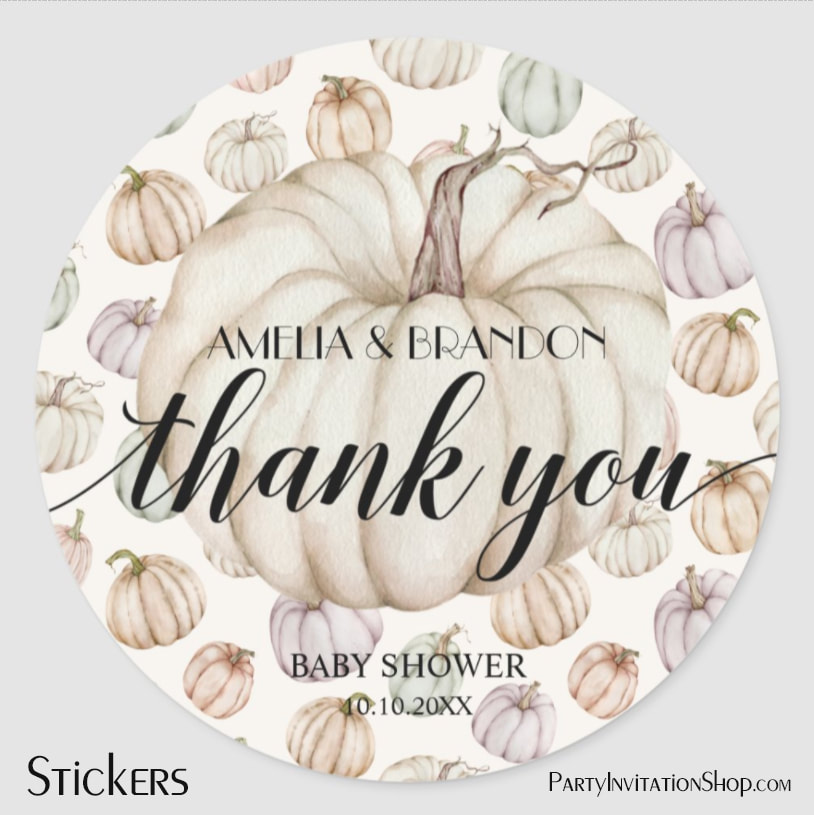 White Little Pumpkin Baby Shower Thank You Classic Round Stickers