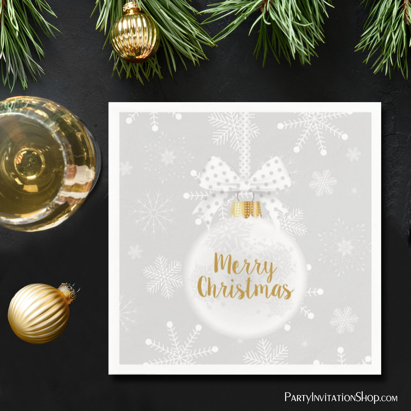 Elegant Snowflake White Ornament Christmas Holiday Paper Napkins - PartyInvitationShop.com