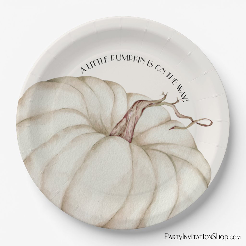 White Pumpkin Gender Neutral Baby Shower Paper Plates