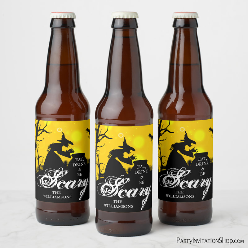 Wicked Witch Silhouette Halloween Beer Bottle Labels
