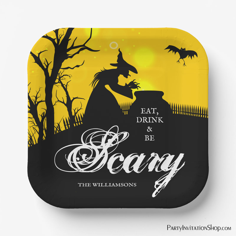 Wicked Witch Silhouette Halloween Square Paper Plates