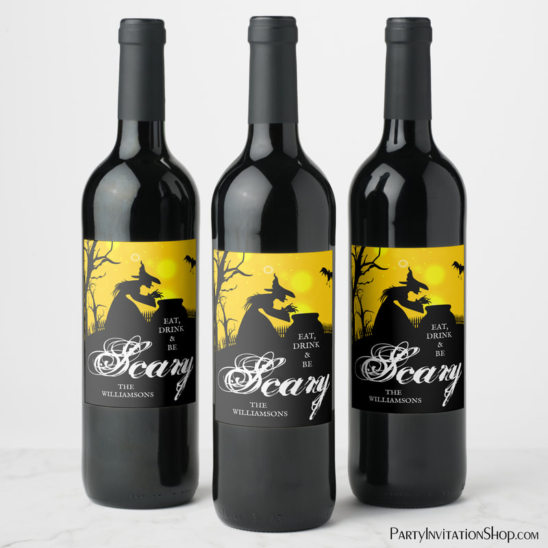 Wicked Witch Silhouette Halloween Wine Labels