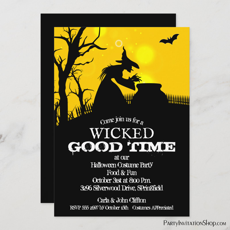 Wicked Witch Silhouette Halloween Party Invitations