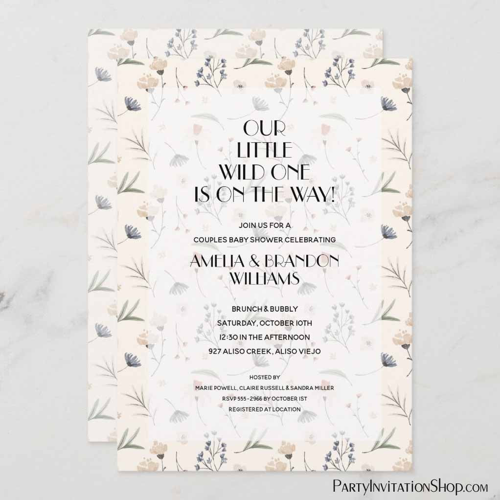 Wild One Floral Ivory Gender Neutral Baby Shower Invitations