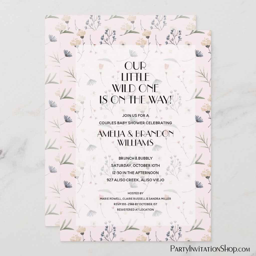 Wild One Floral Pink Boy Baby Shower Invitations