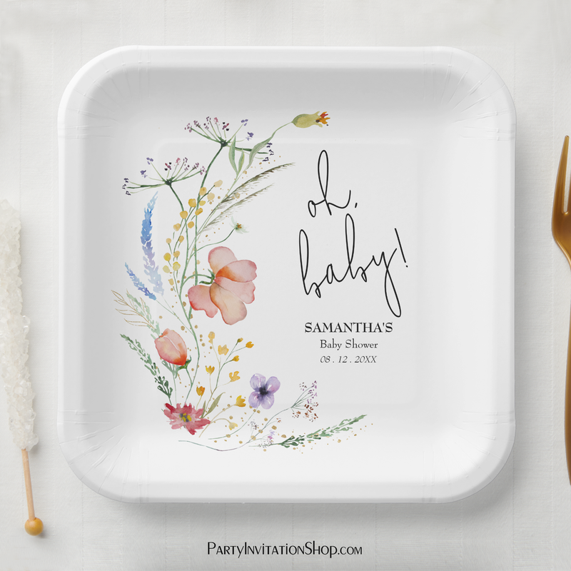 Wildflowers Baby Shower Square Paper Plates