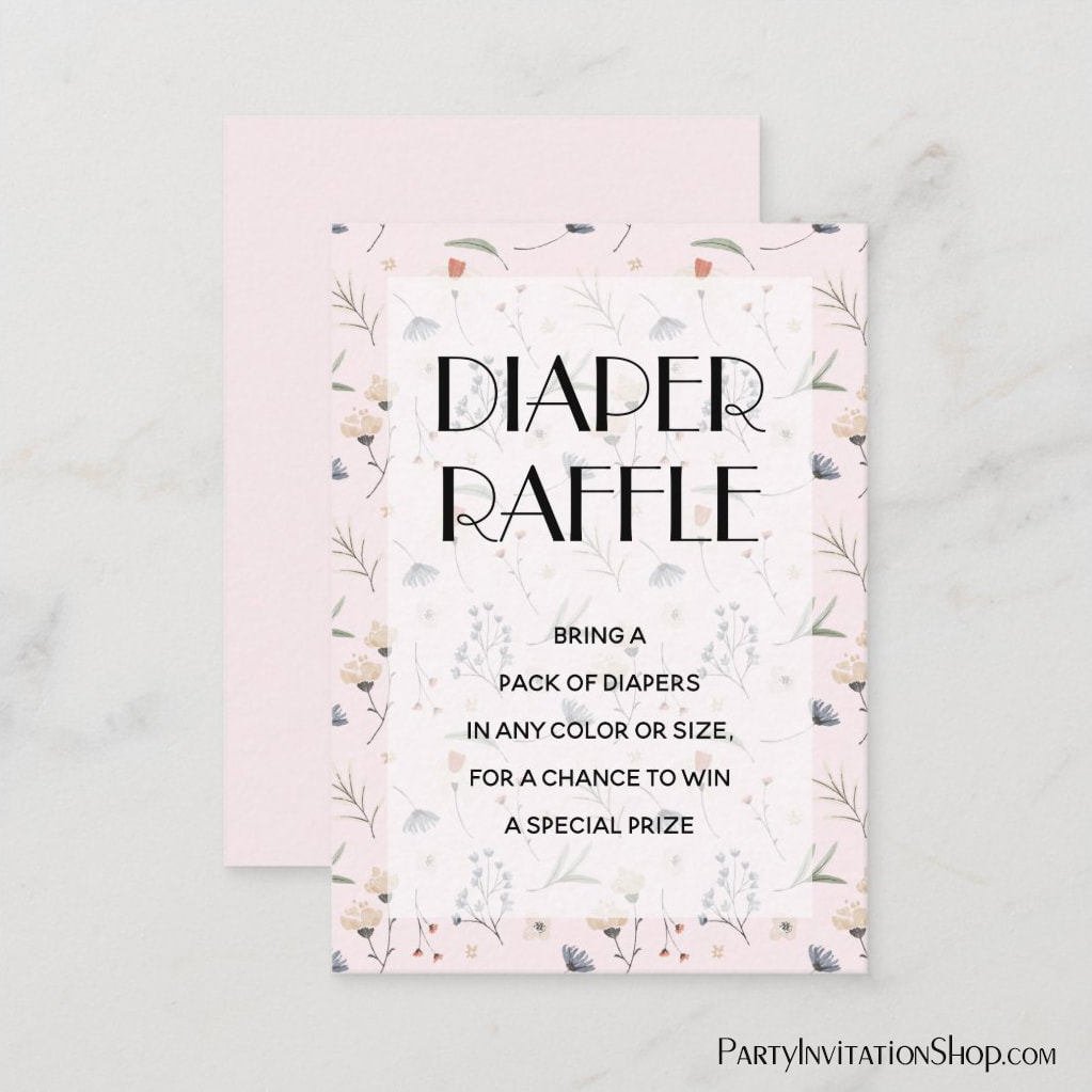 Wildflowers on Pink Baby Diaper Raffle Cards
