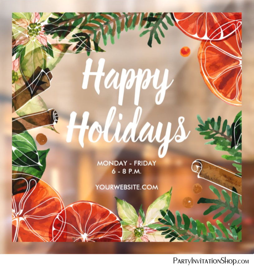 Happy Holidays Oranges Cinnamon Window Cling