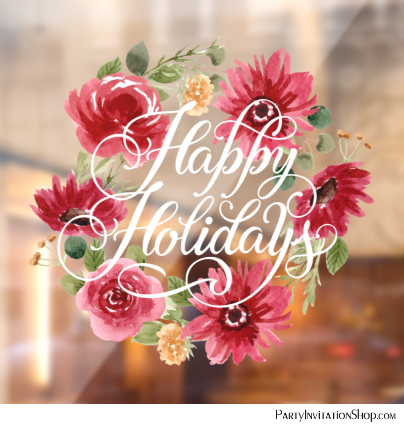 Happy Holidays Christmas Floral Window Cling