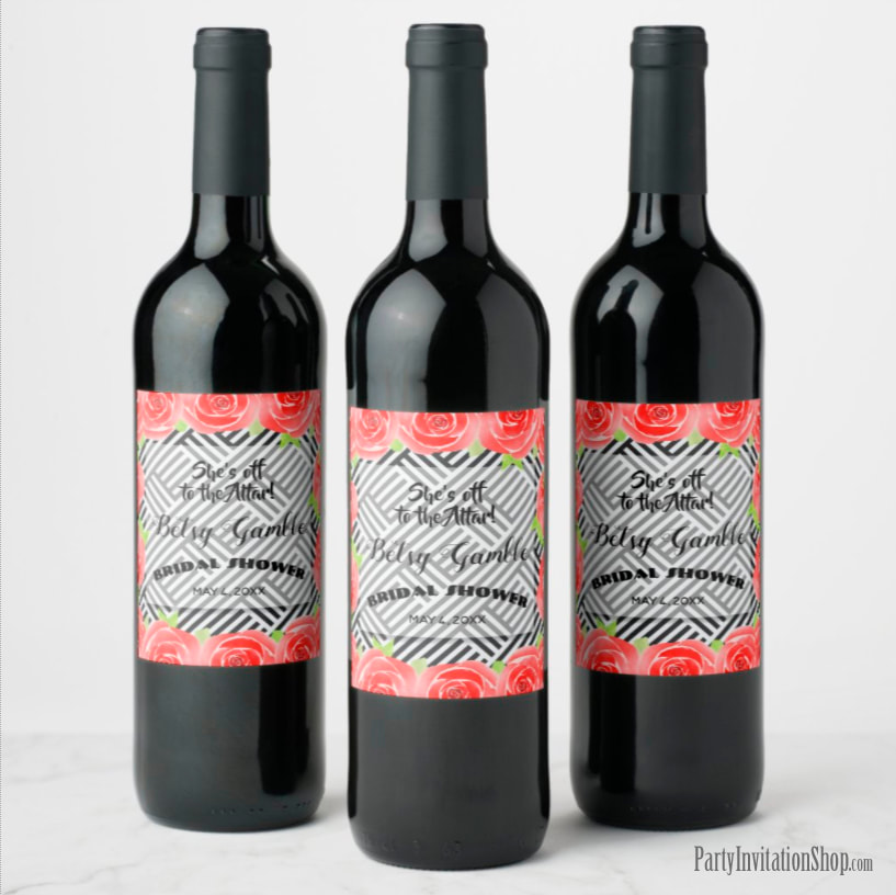 Boxed Stripes and Roses Derby Wine Bottle Labels