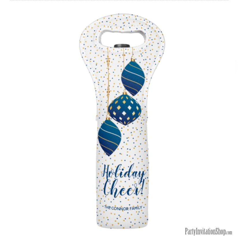 Wine Gift Tote - Blue and Gold Christmas Ornaments