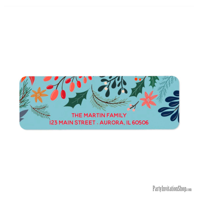 Poinsettia Berry Leaves Christmas Holiday Address Labels