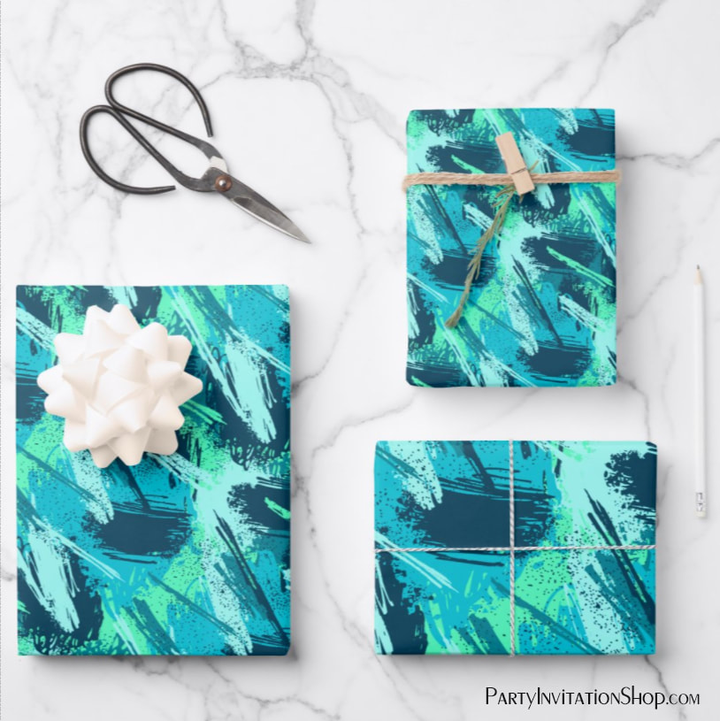 Turquoise Aqua Blue Brush Wrapping Paper Sheets