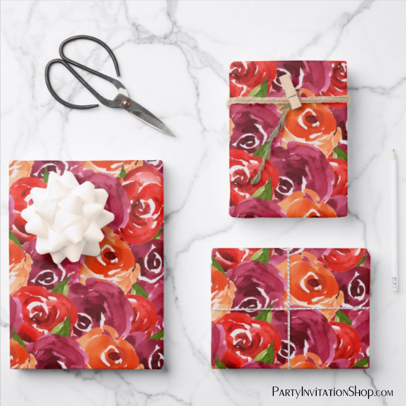 Watercolor Floral Collage Wrapping Paper Sheets