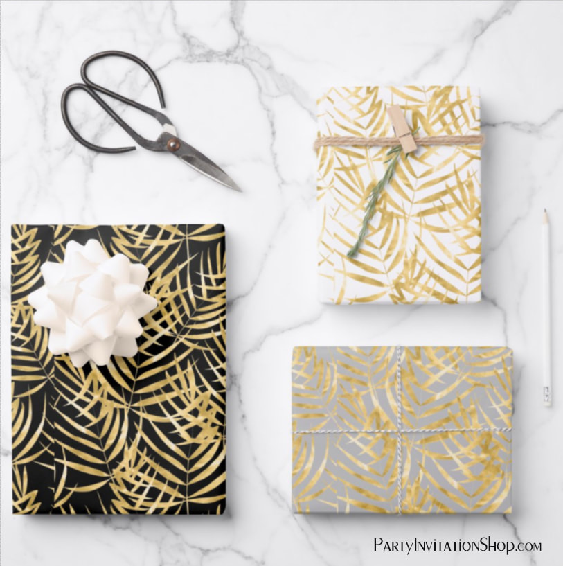 Gold Palm Tree Fronds Tropical Wrapping Paper Sheets
