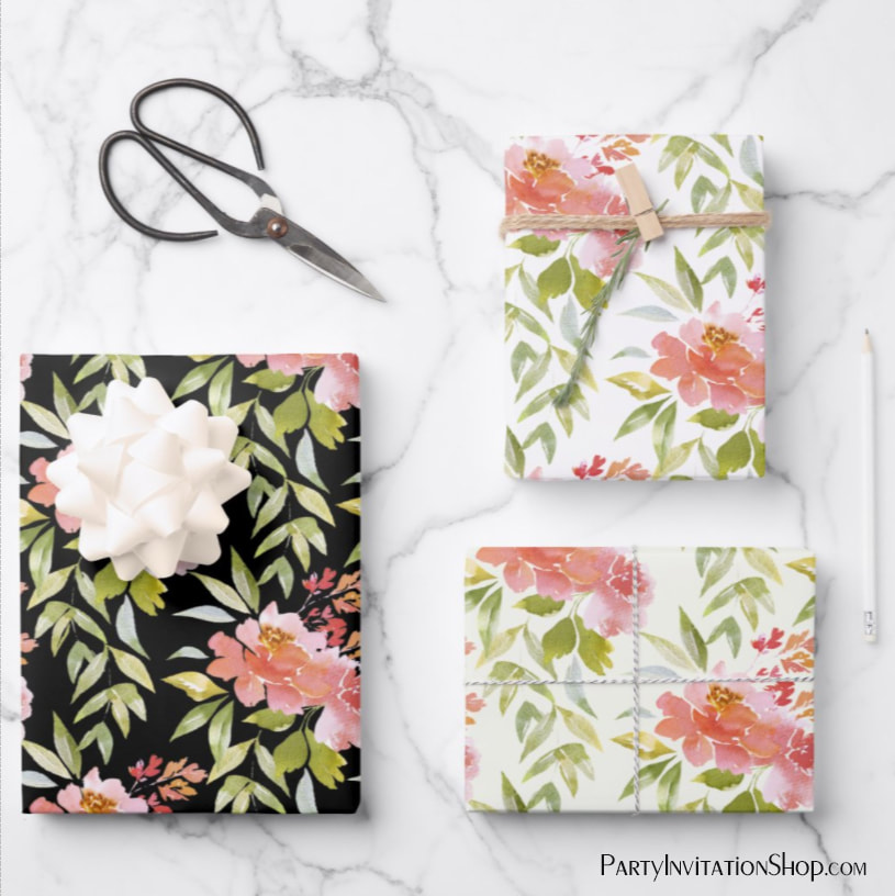 Lush Red Floral Greenery Wrapping Paper Sheets