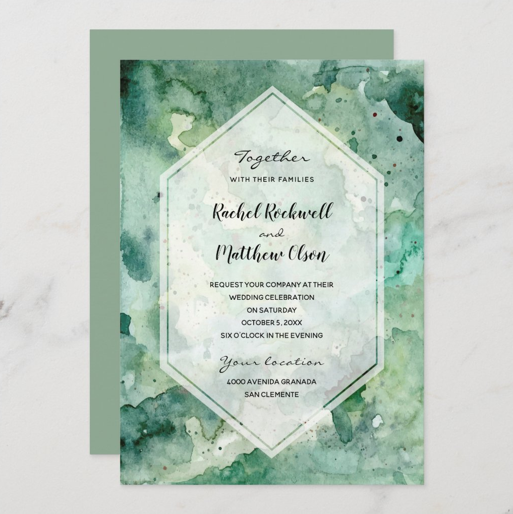 Green Abstract Watercolor Wedding Suite