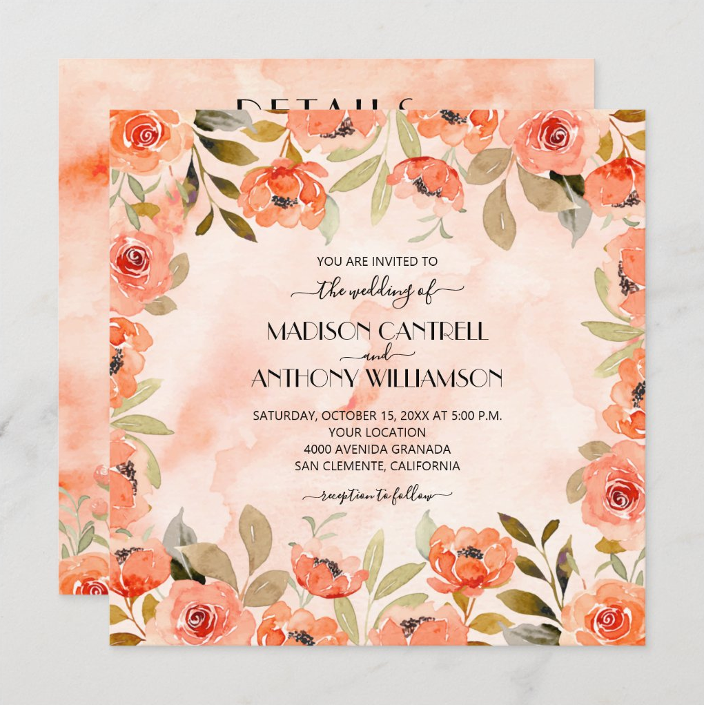 Orange Watercolor Floral Party Collection