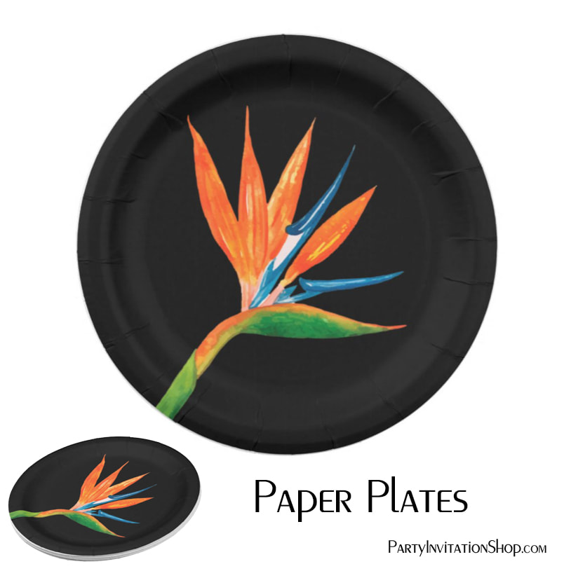 Bird of Paradise Black Paper Plates
