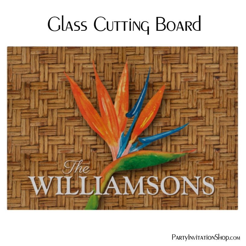 Bird of Paradise Woven Wicker Pattern Personalized Cutting Board