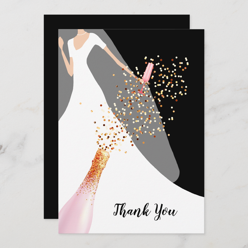 Black and White Bridal Shower Flat Thank You Cards
