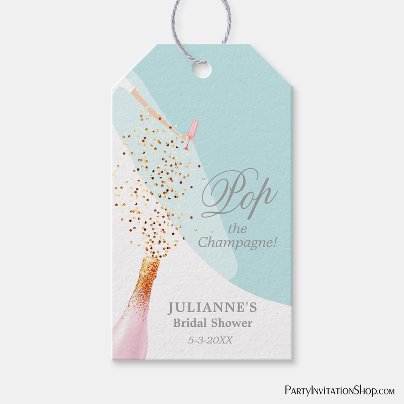 Pop the Champagne Bridal Shower Turquoise Blue Favor Gift Tags