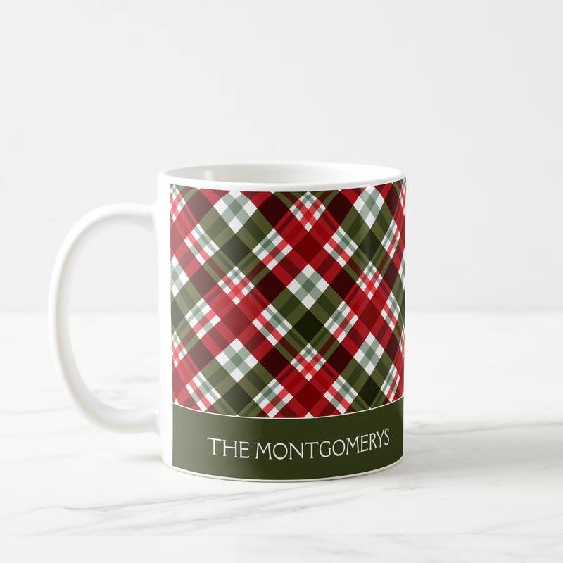 Christmas Plaid Family Name Personalized Coffee Mug