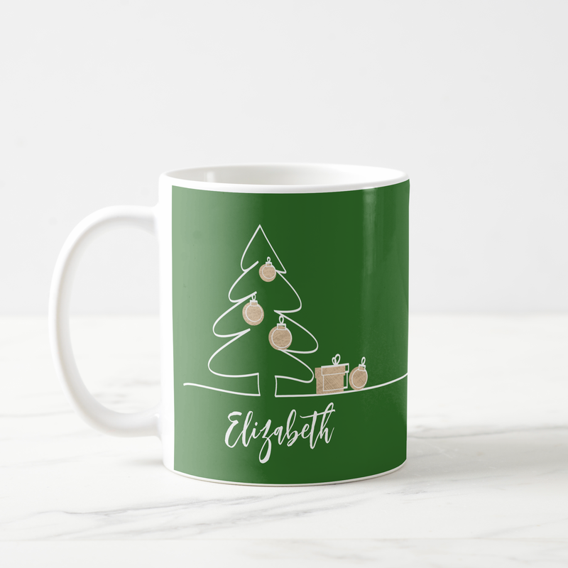 Merry Christmas Tree on Green Coffee Mug