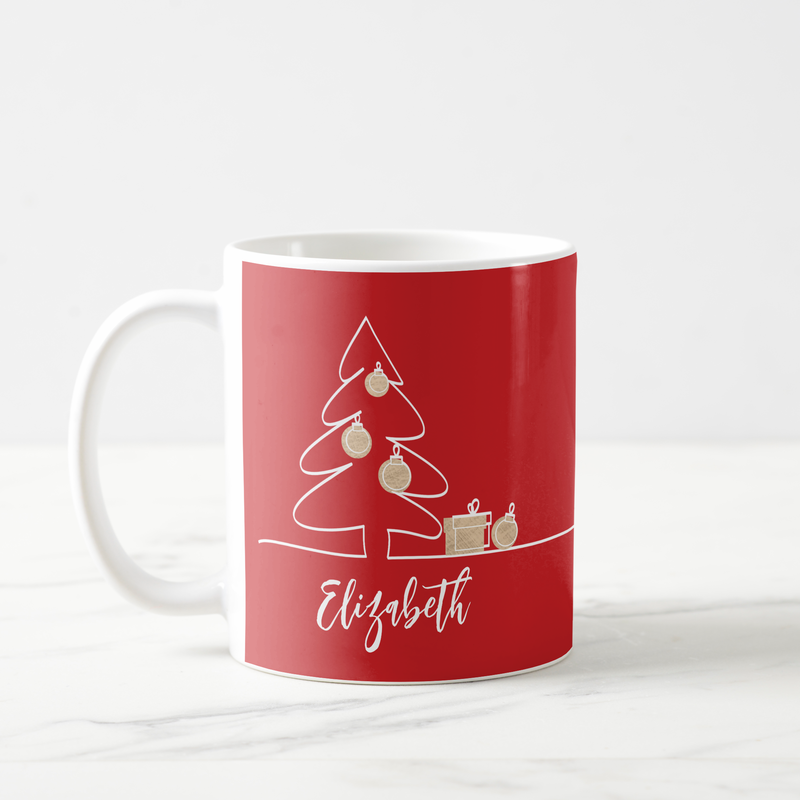 Merry Christmas Tree on Red Coffee Mug