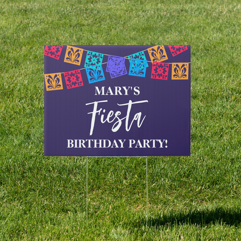 Colorful Fiesta Birthday Party Blue Yard Sign
