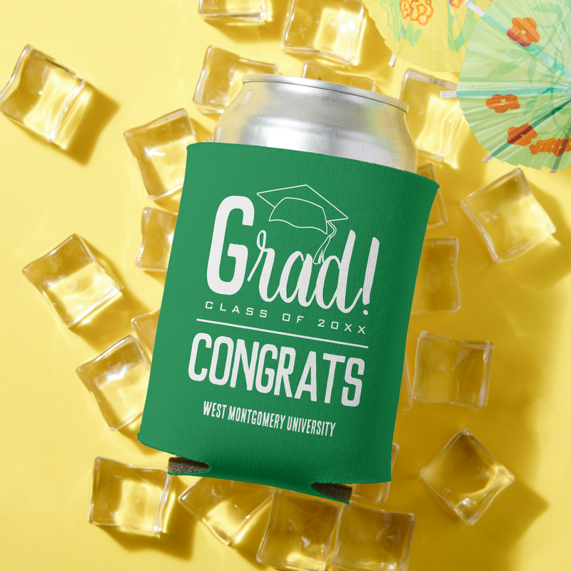 Congrats Grad Cap Green Can Coolers