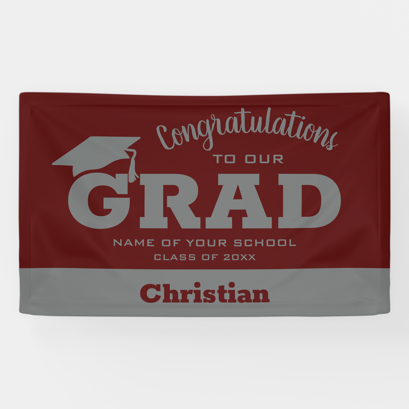 Modern Congratulations Grad Dark Maroon and Gray Banner