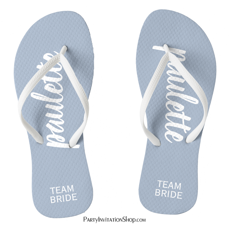 Dusty Blue Personalized Team Bride Flip Flops