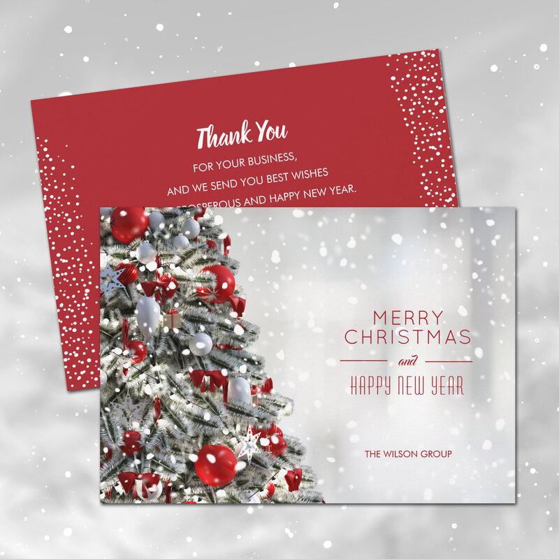 Elegant Christmas Tree Business Thank You Flat Holiday Greeting Cards
