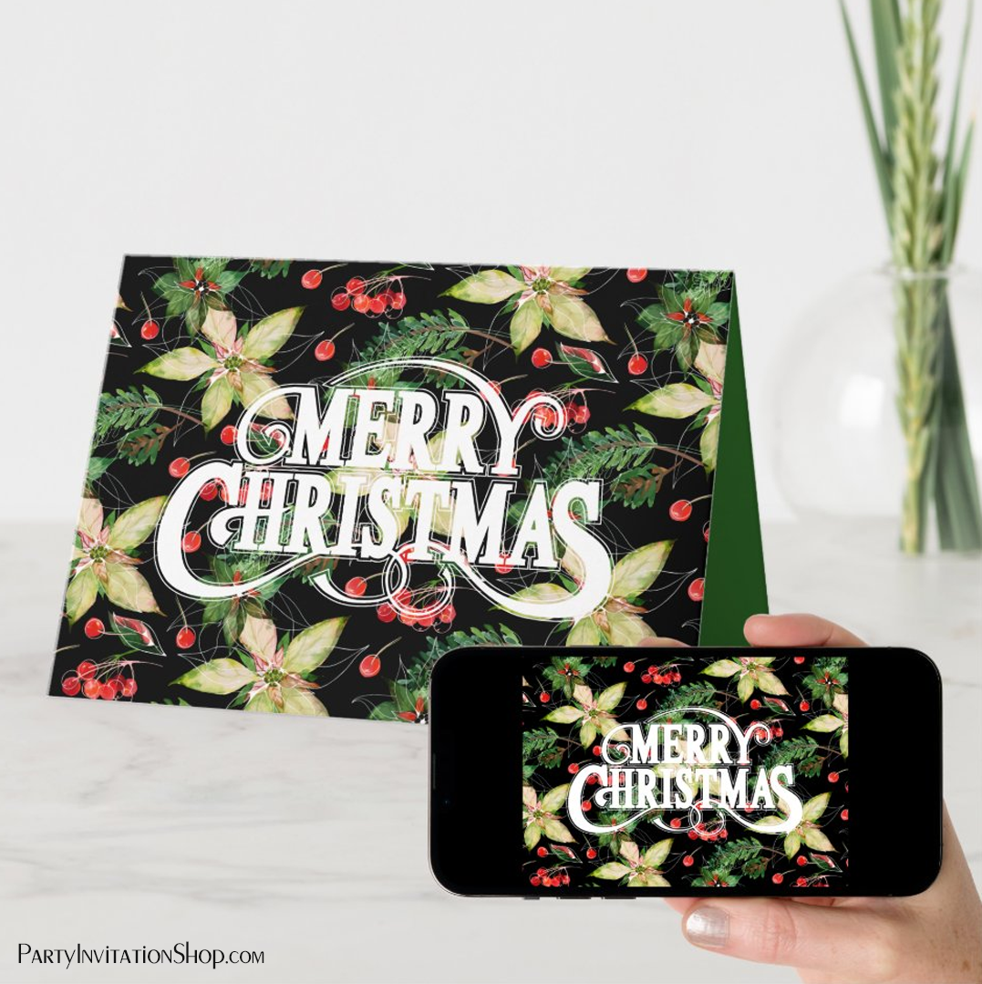 Merry Christmas Poinsettias Holiday Cards