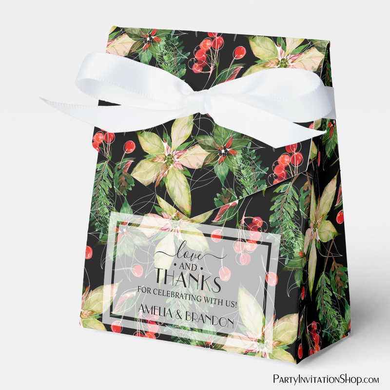 Christmas Flowers and Berries on Black Favor Box